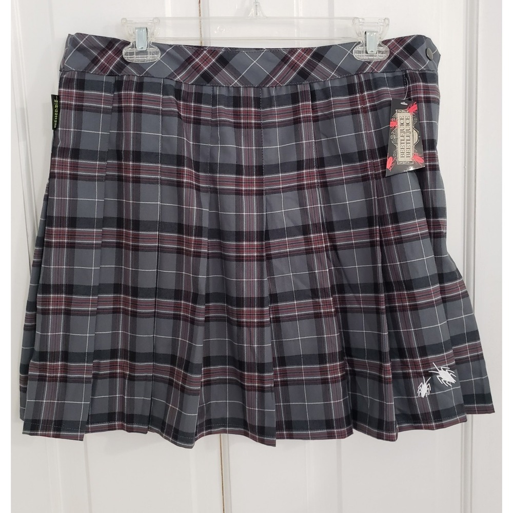BeetleJuice Women Plaid Skort Skirt LARGE Academia School Girl Preppy Embroidery